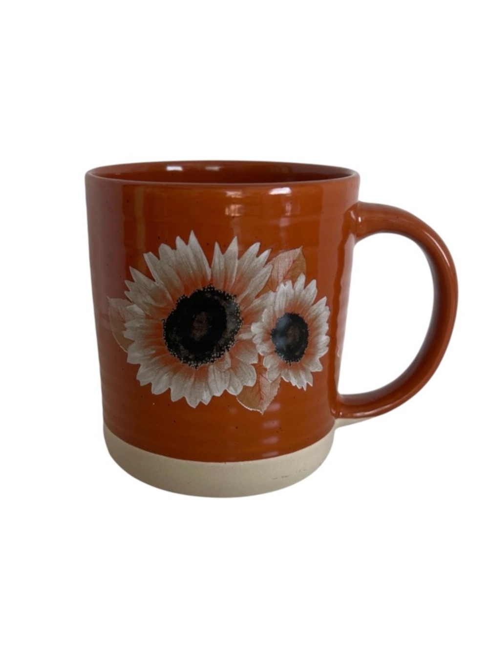 Place & Time Sunflower orange ceramic coffee mug natural stoneware base 15oz